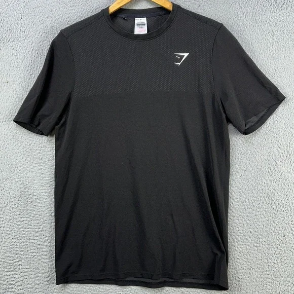 Gymshark Shirt Athletic Men Medium Black Work Out Gym Exercise Logo Short Sleeve
